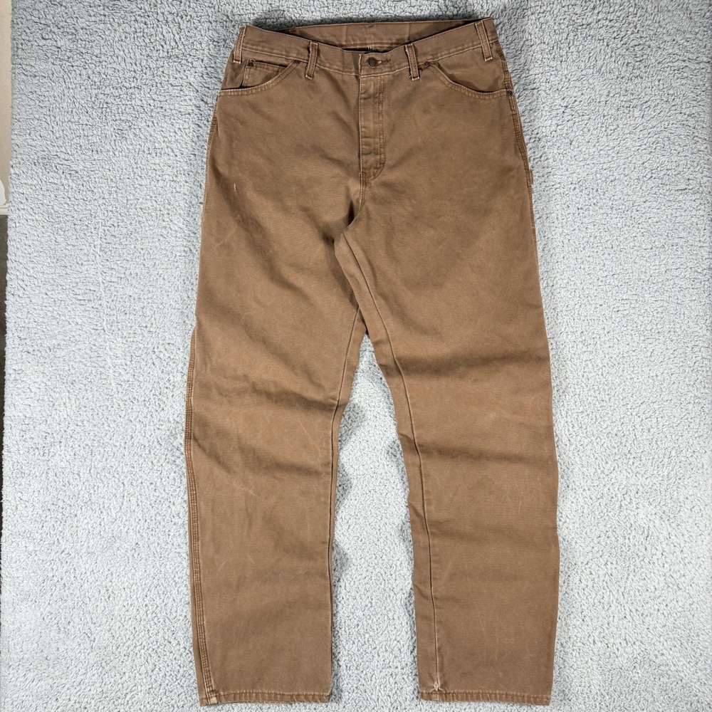 Dickies Carpenter Work Pants Size 35x36 Khaki Utility Jeans Relaxed Fit